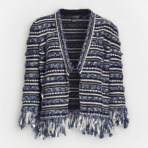 St. John Collection Lofty Floats Fringe Trimmed Knit Open Jacket Woman's Size S